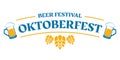 Oktoberfest text banner. Beer festival logo design. German, Bavarian October fest typography template with beer mugs. Royalty Free Stock Photo